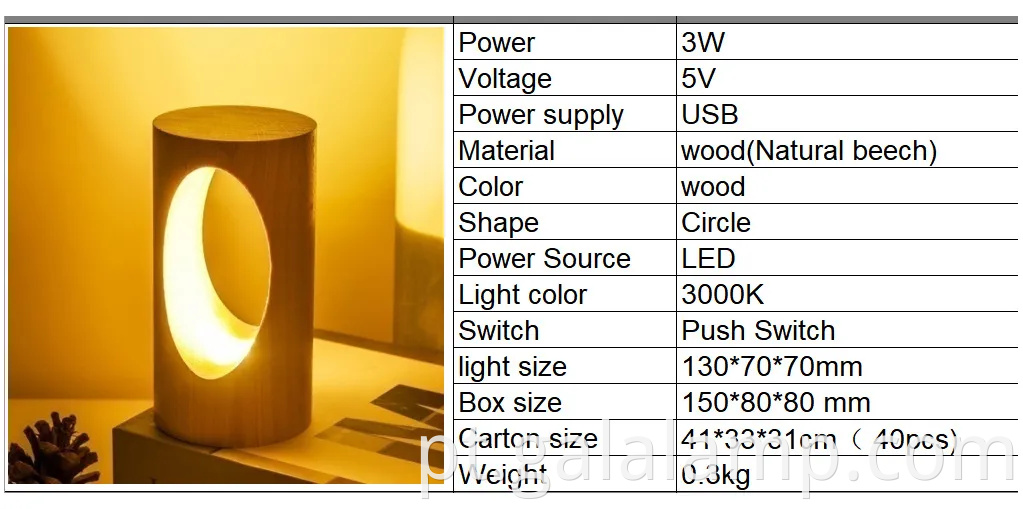 Luz noturna led de madeira sólida japonesa elegante para decoração de casa aconchegante